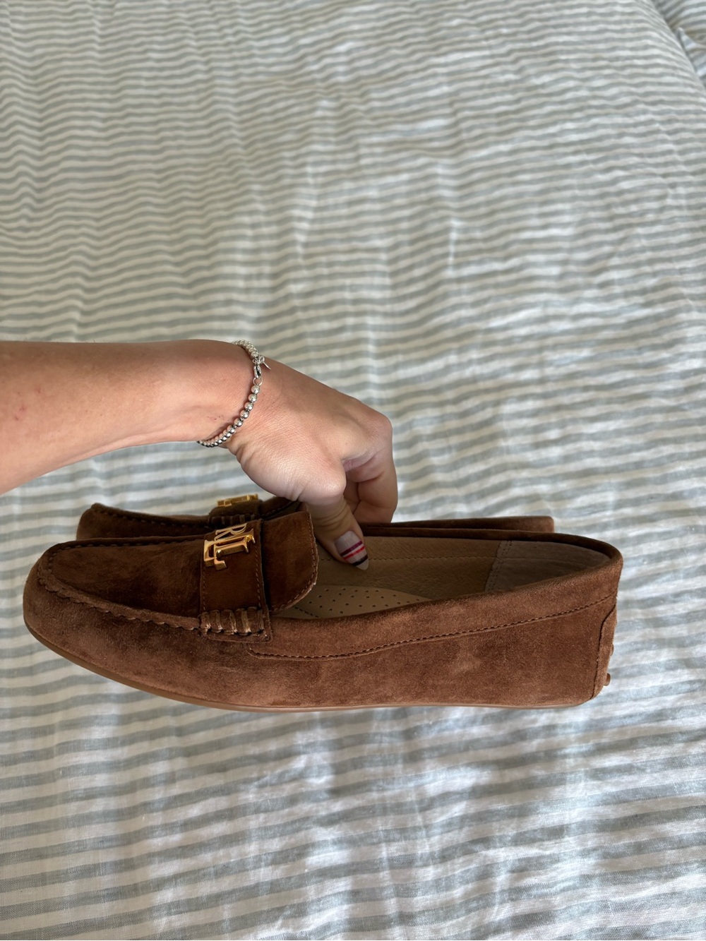 Ralph Lauren Brown Suede Loafers with Gold RLL Hardware - Picture 4 of 6